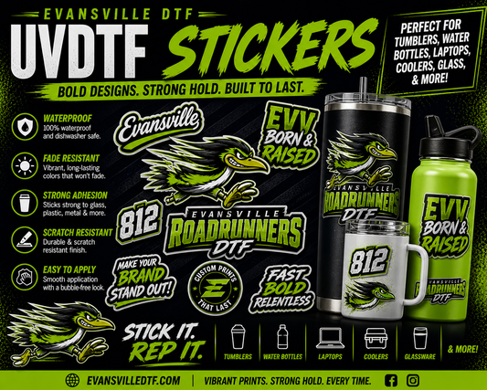22" Premium UV DTF Stickers – Glossy, Durable, Waterproof Decals