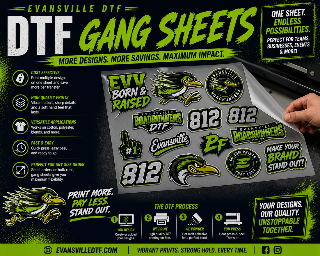 22" Gang Sheet Builder hot peel DTF transfers – Evansville DTF